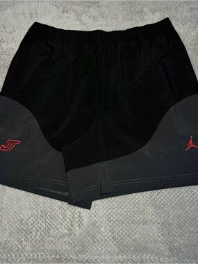 Jordan Men’s Black Athletic Shorts with Red Logo Accents